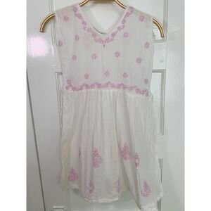 Devi Girls Embroidered White Lavender 100% Cotton Floral Boho Dress / Size 6T